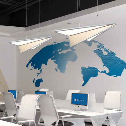 Aerodynamic Aircraft LED Pendant / L 29.1″ x W 22.4″ x H 5.9″ / Dark Grey & White / Warm Light