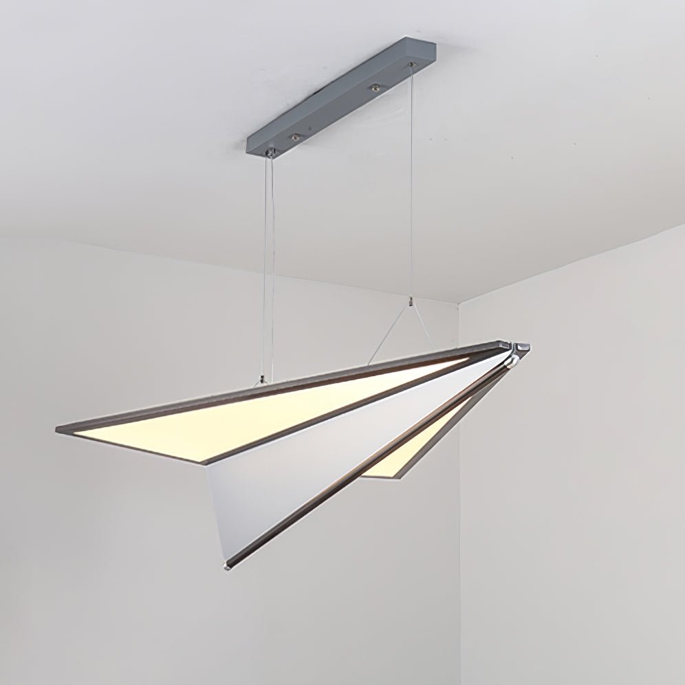 Aerodynamic Aircraft LED Pendant / L 40.9″ x W 27.9″ x H 8.7″ / Dark Grey & White / Warm Light