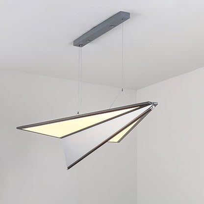 Aerodynamic Aircraft LED Pendant / L 40.9″ x W 27.9″ x H 8.7″ / Dark Grey & White / Warm Light