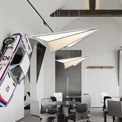 Aerodynamic Aircraft LED Pendant / L 29.1″ x W 22.4″ x H 5.9″ / Dark Grey & White / Cool Light