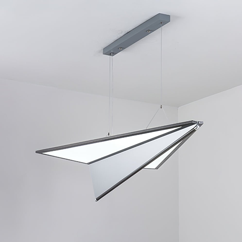Aerodynamic Aircraft LED Pendant / L 40.9″ x W 27.9″ x H 8.7″ / Silver & White / Cool Light