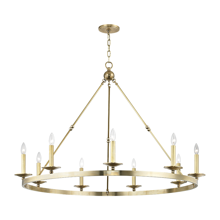 Allendale Nine-Light Wagon Wheel Chandelier / Aged Brass