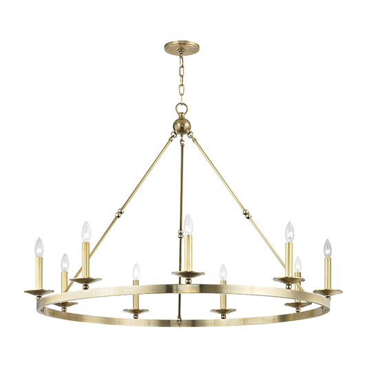 Allendale Nine-Light Wagon Wheel Chandelier / Aged Brass