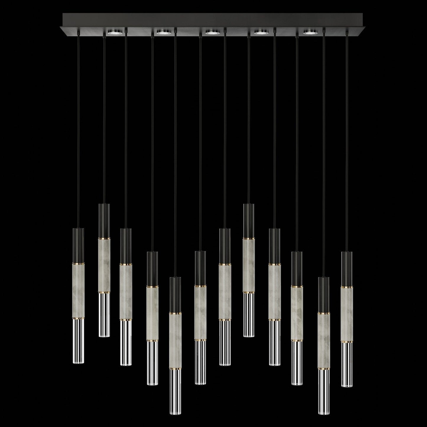 Antonia Parchment Glass Linear Pendant / Black / Brass / Smoke