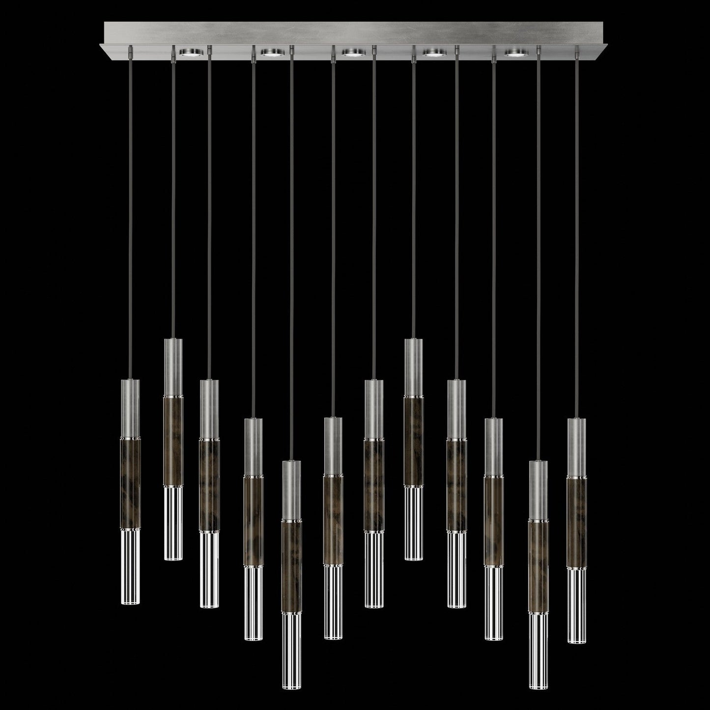 Antonia Parchment Glass Linear Pendant / Silver Leaf / Nickel / Charcoal