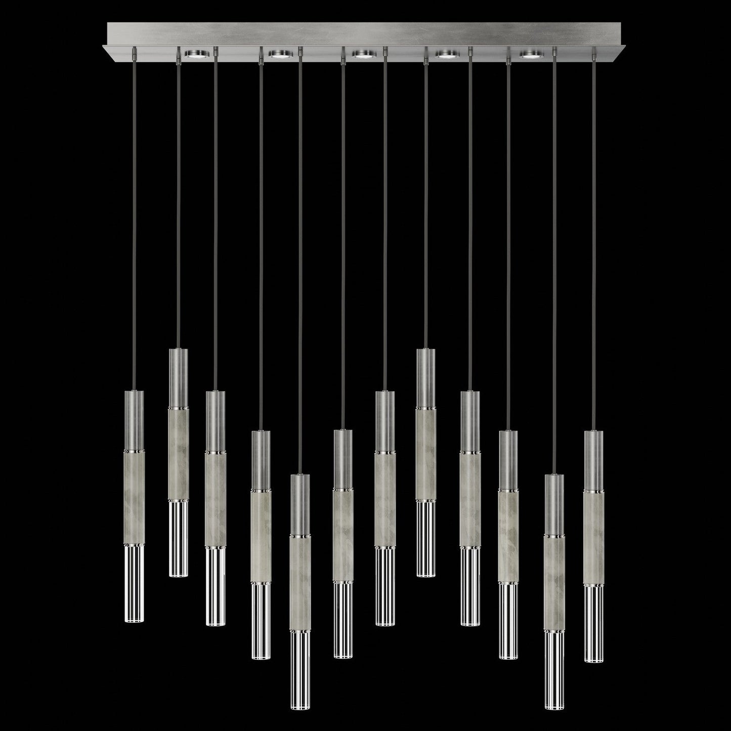 Antonia Parchment Glass Linear Pendant / Silver Leaf / Nickel / Smoke
