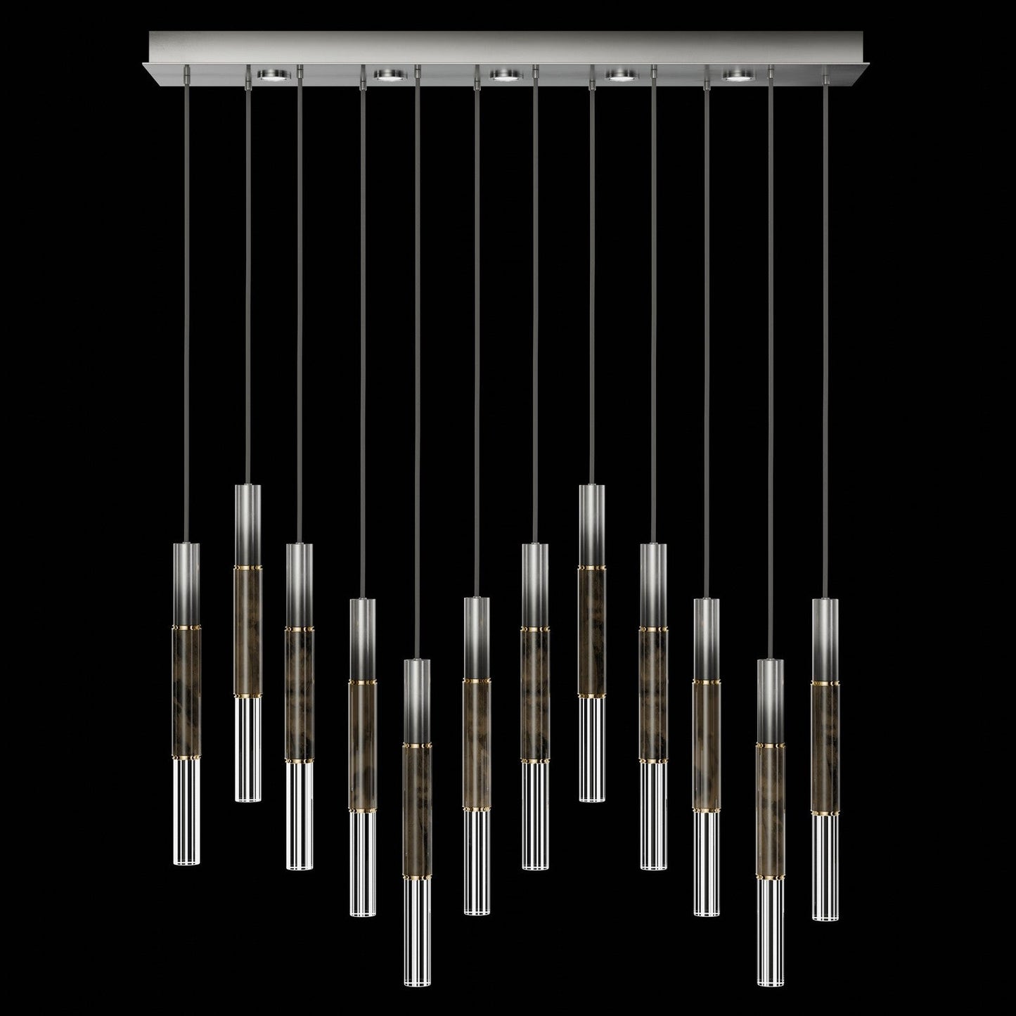 Antonia Parchment Glass Linear Pendant / Ombre Silver / Brass / Charcoal