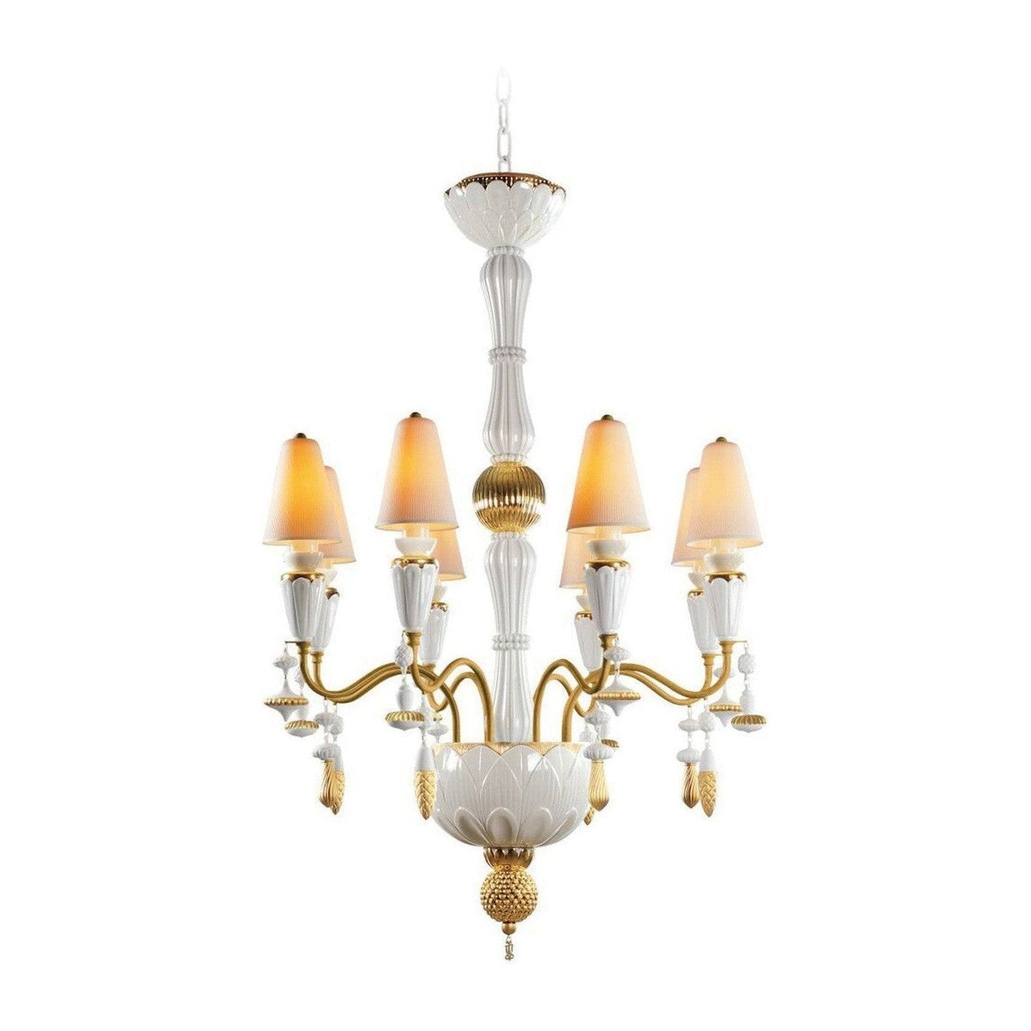 Botanical Porcelain Eight-Light Chandelier / Golden Luster