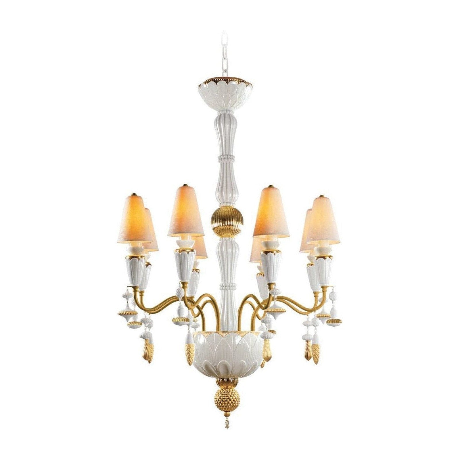 Botanical Porcelain Eight-Light Chandelier / Golden Luster