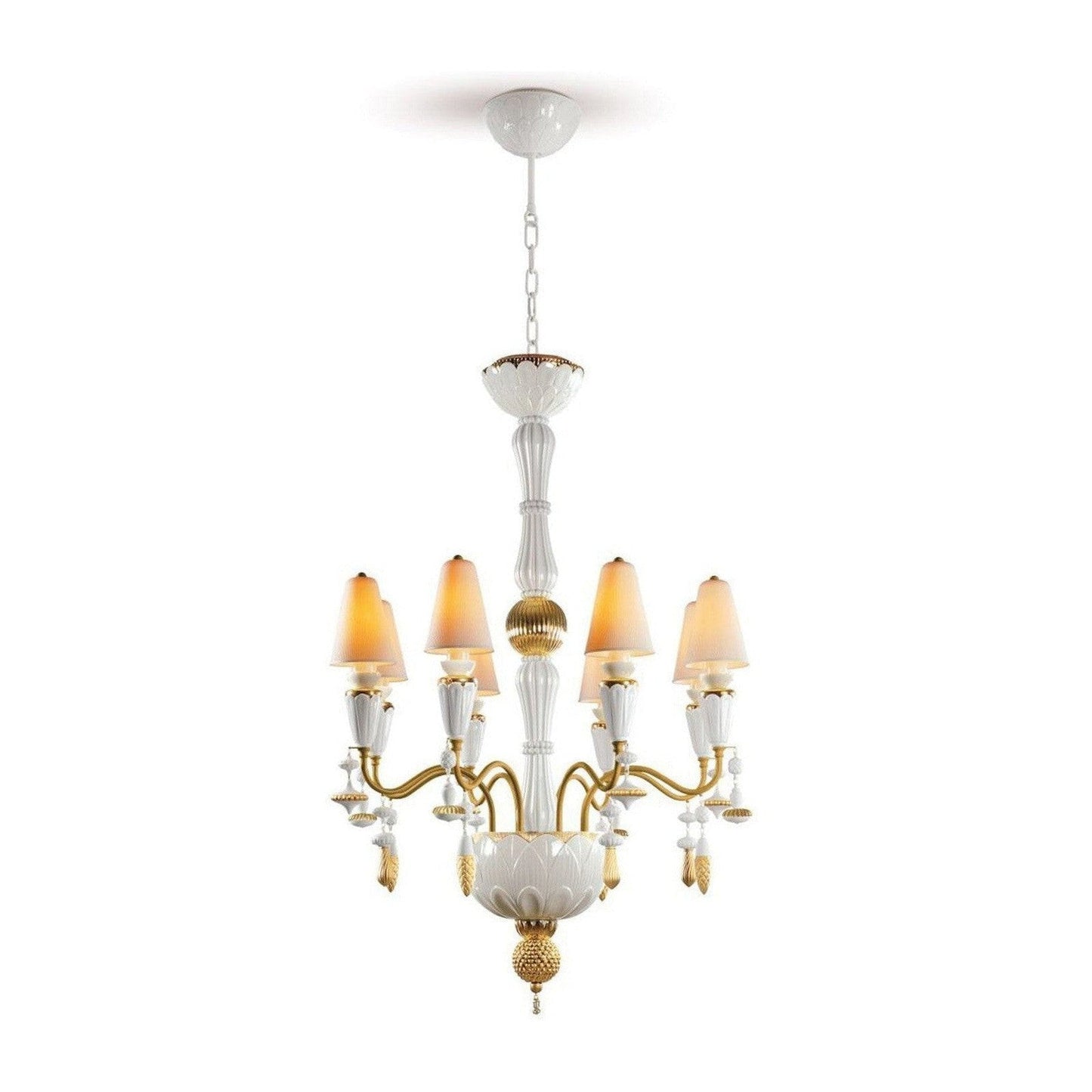Botanical Porcelain Eight-Light Chandelier / Red Coral