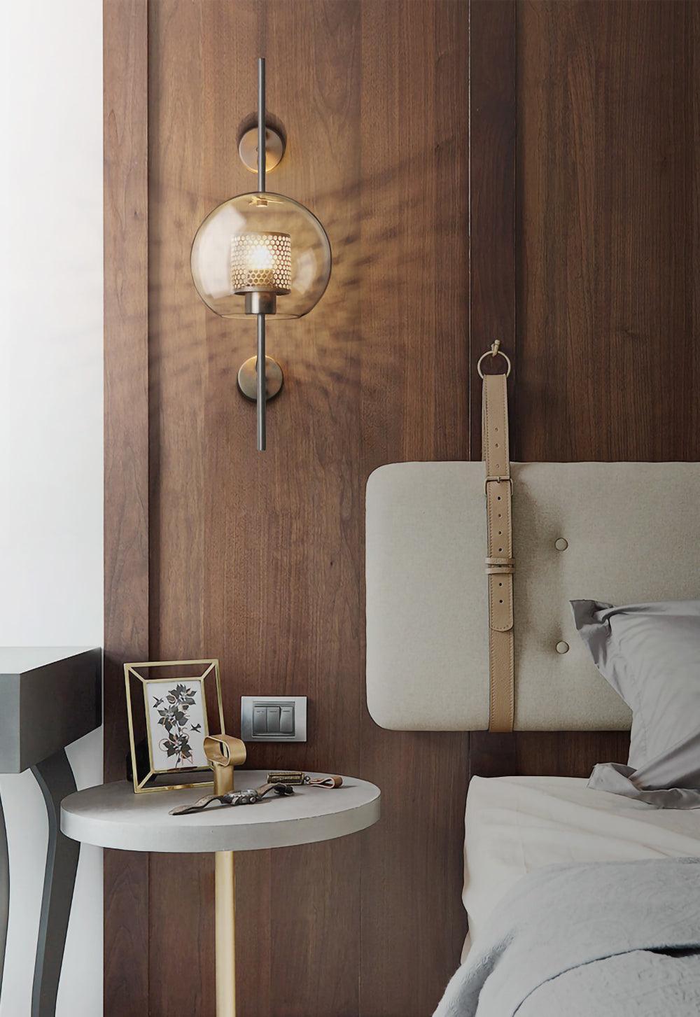 Chiswick Sculptural Glass Wall Light / ∅ 9.8″ x H 22.8″ / Dia 25cm x H 58cm / Black / Amber