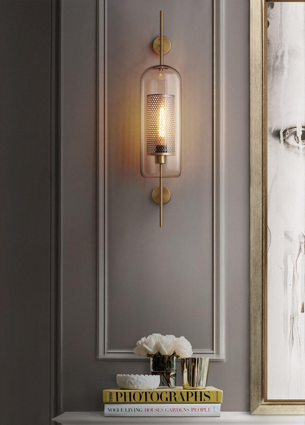 Chiswick Sculptural Glass Wall Light / Dia 13cm x H 67cm*2 / Black / Clear