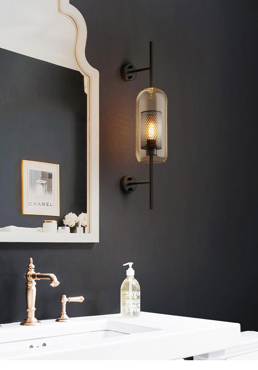 Chiswick Sculptural Glass Wall Light / Dia 20cm x H 55cm*2 / Black / Clear