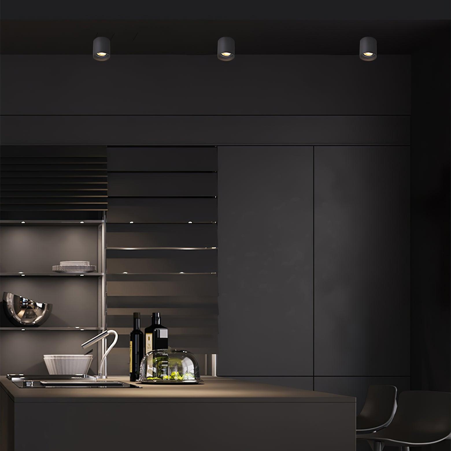 Compact Ridged LED Surface Spotlight / Set of 5 / Black / Cool Light