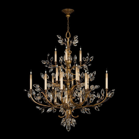 Crystal Laurel Leaf Chandelier / Gold