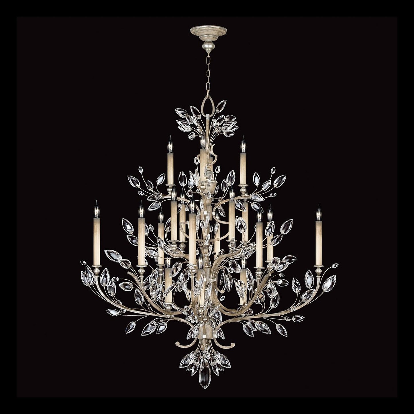 Crystal Laurel Leaf Chandelier / Silver Leaf