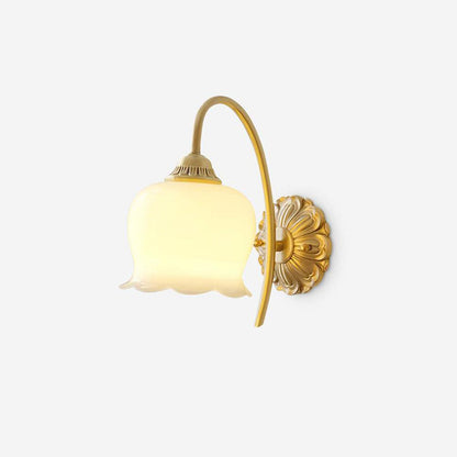 Golden Bell Orchid Wall Light / L 5.5″ x W 9.1″ x H 9.8″/ L 14cm x 23cm x H 25cm / Brass & Beige