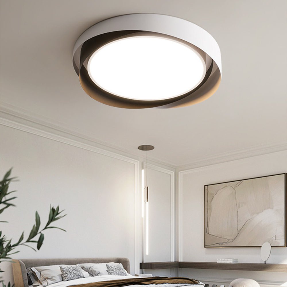 Halo Ring LED Flush Ceiling Light / ∅ 15.7″ x H 3.5″ / Dia 40cm x H 9cm (Power: ~24W) / Black & Gold / Warm Light