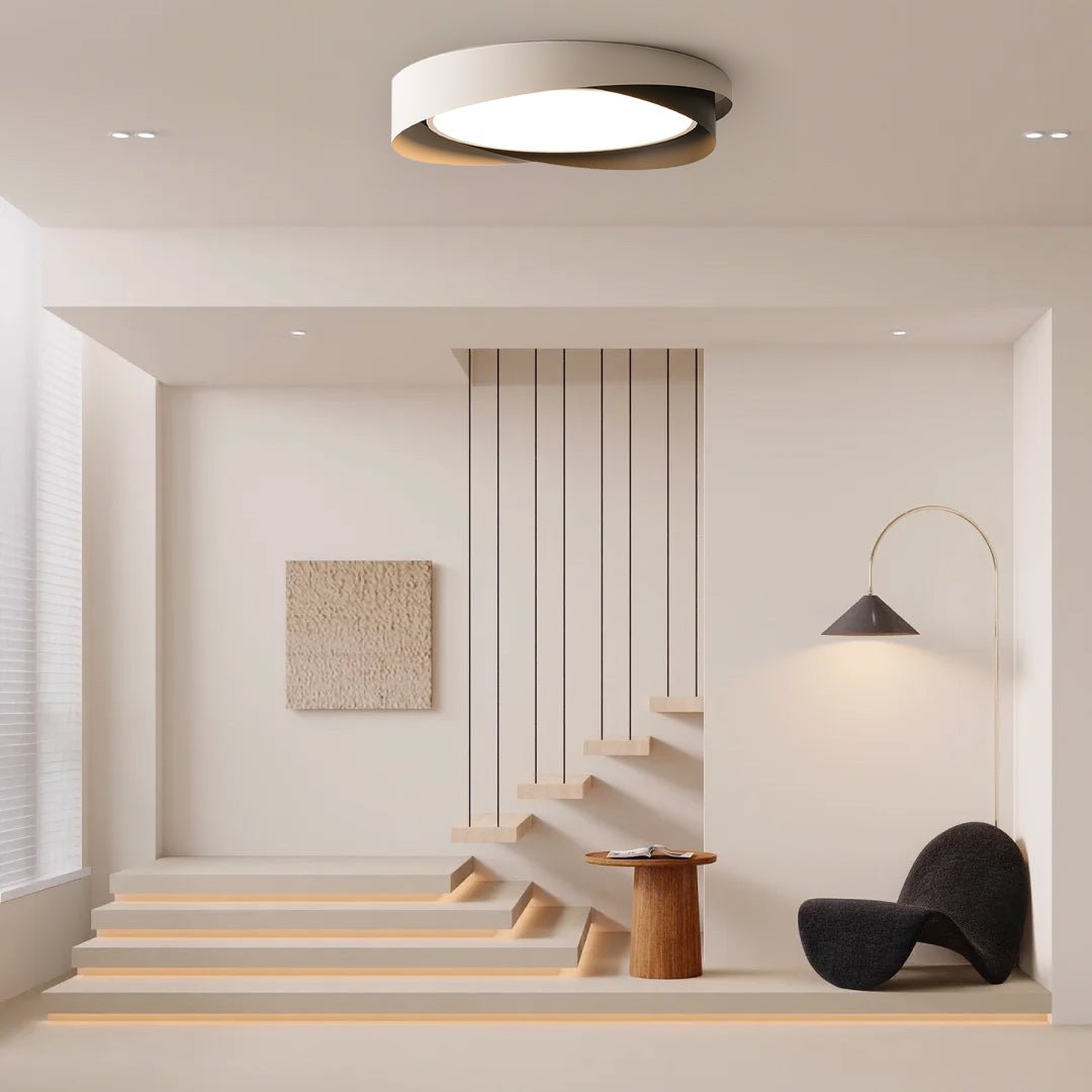 Halo Ring LED Flush Ceiling Light / ∅ 19.7″ x H 3.5″ / Dia 50cm x H 9cm (Power: ~36W) / Black & White / Cool Light