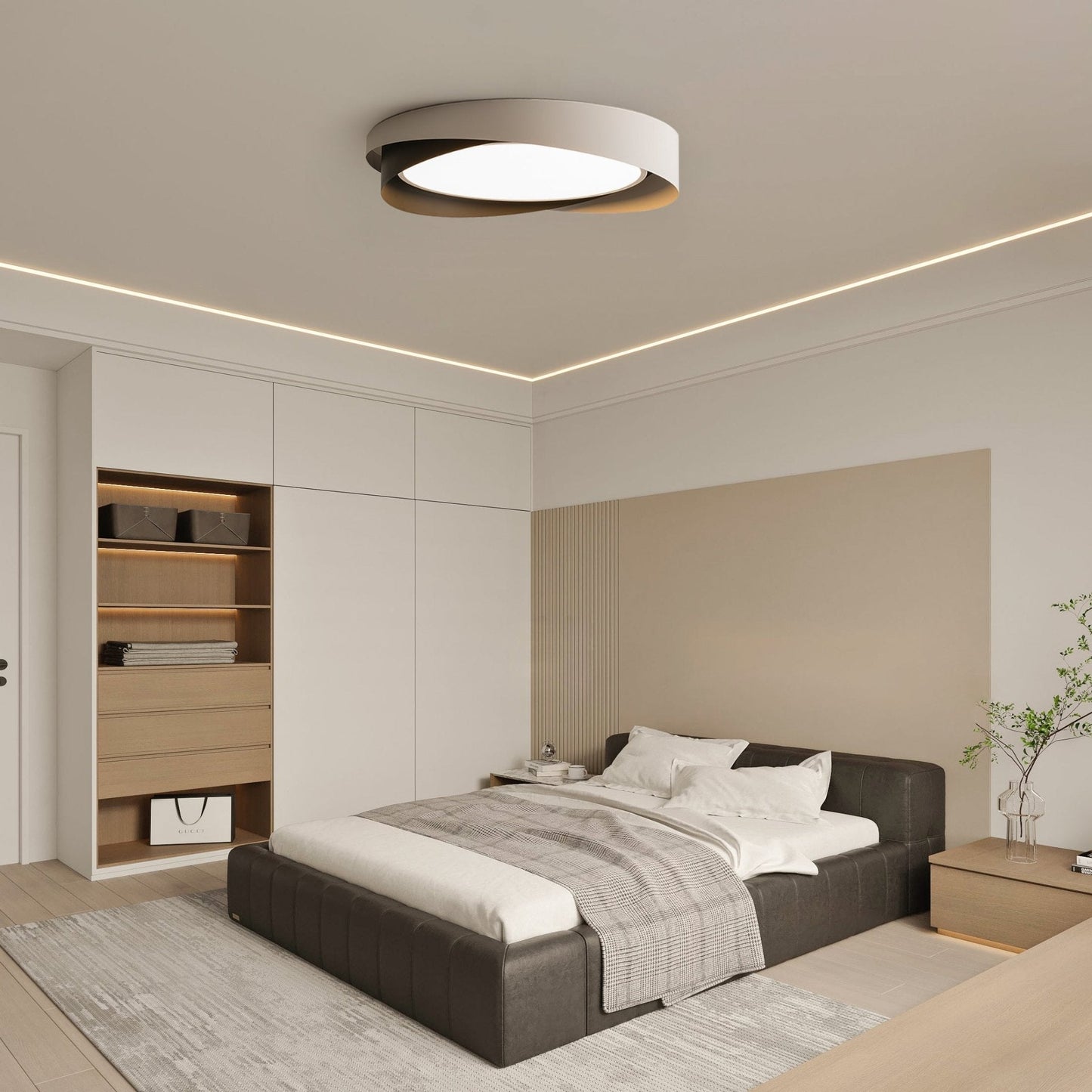 Halo Ring LED Flush Ceiling Light / ∅ 19.7″ x H 3.5″ / Dia 50cm x H 9cm (Power: ~36W) / Black & Gold / Warm Light