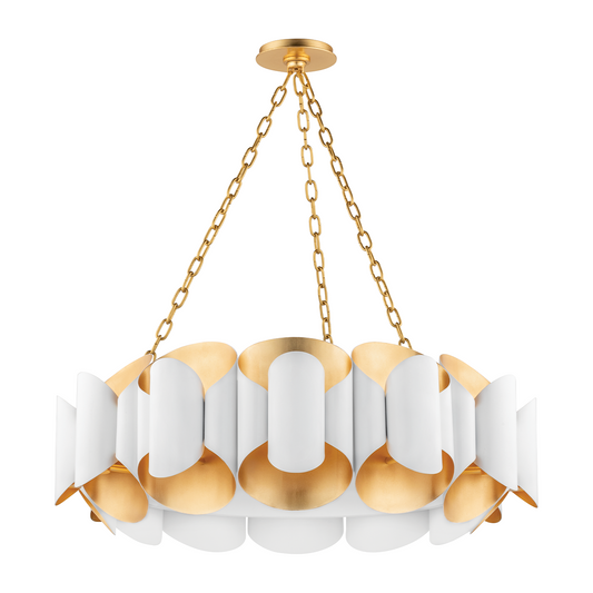 Hudson Valley Lighting Banks 12 Light 34.5 inch Chandelier Ceiling Light / Gold Leaf/White