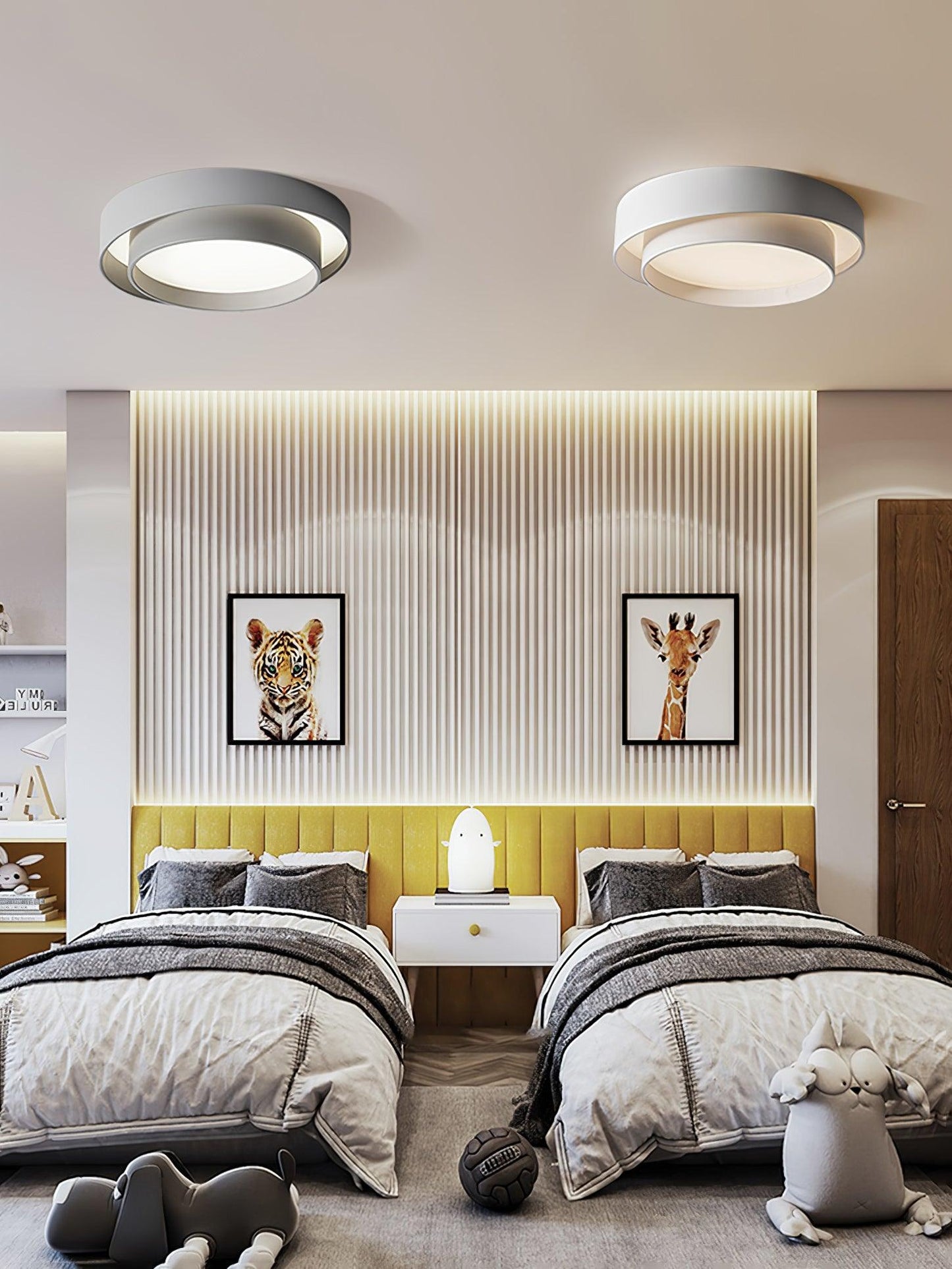 Melody Layered Ring LED Ceiling Light / ∅ 23.6″ x H 5.5″ / Dia 60cm x H 14cm / Grey / Warm Light