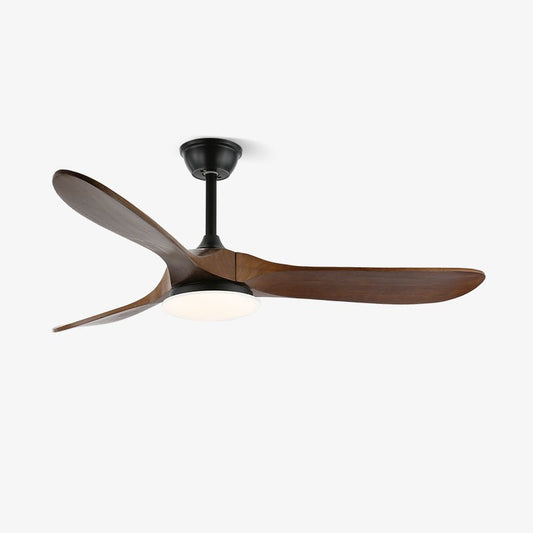 Modern Timber Blade LED Ceiling Fan / ∅ 42″ x H 9.8″ / Model A Walnut Wood Grain & Black / Three-Color Changing Light