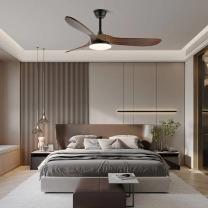 Modern Timber Blade LED Ceiling Fan / ∅ 42″ x H 9.8″ / Model C Nature Wood Grain & White / Three-Color Changing Light