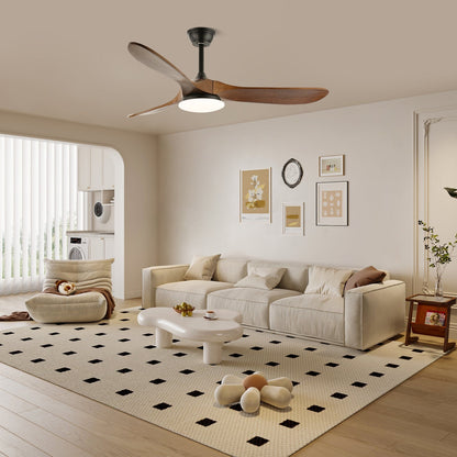 Modern Timber Blade LED Ceiling Fan / ∅ 42″ x H 9.8″ / Model D ABS blades & White / Three-Color Changing Light