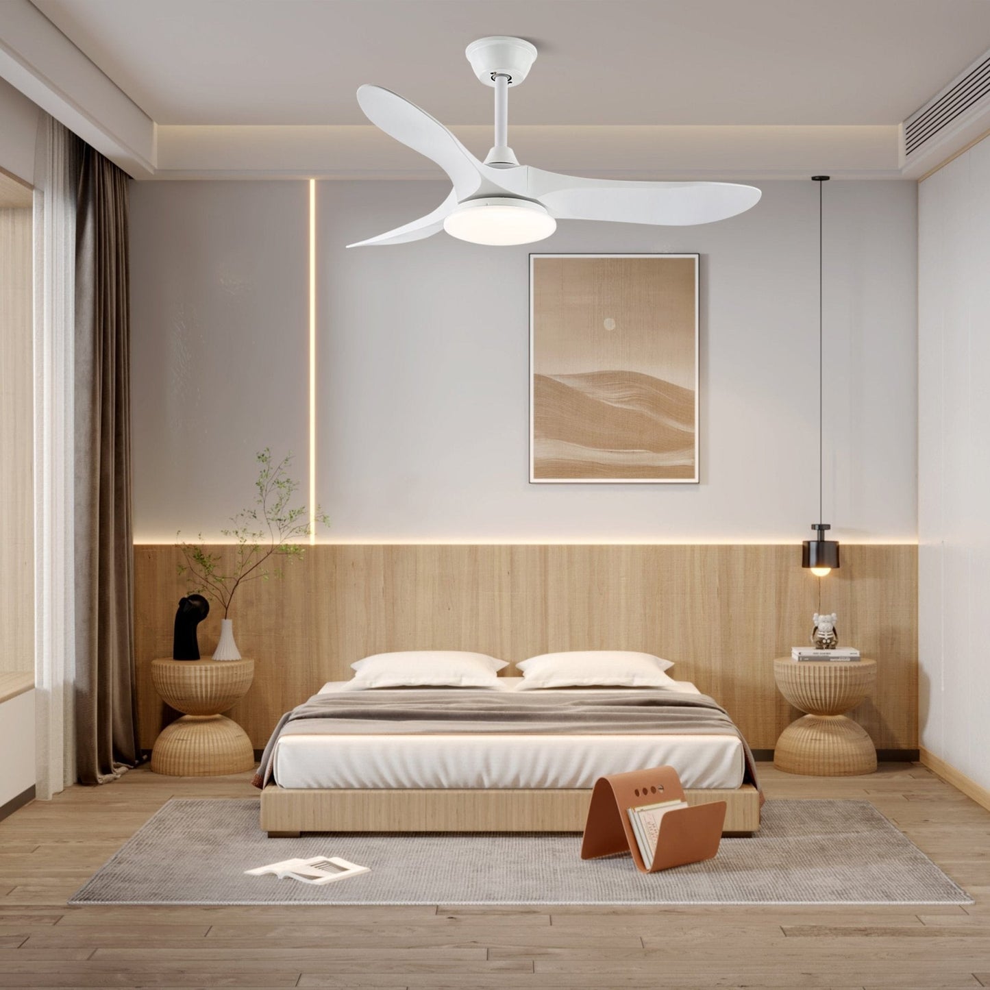 Modern Timber Blade LED Ceiling Fan