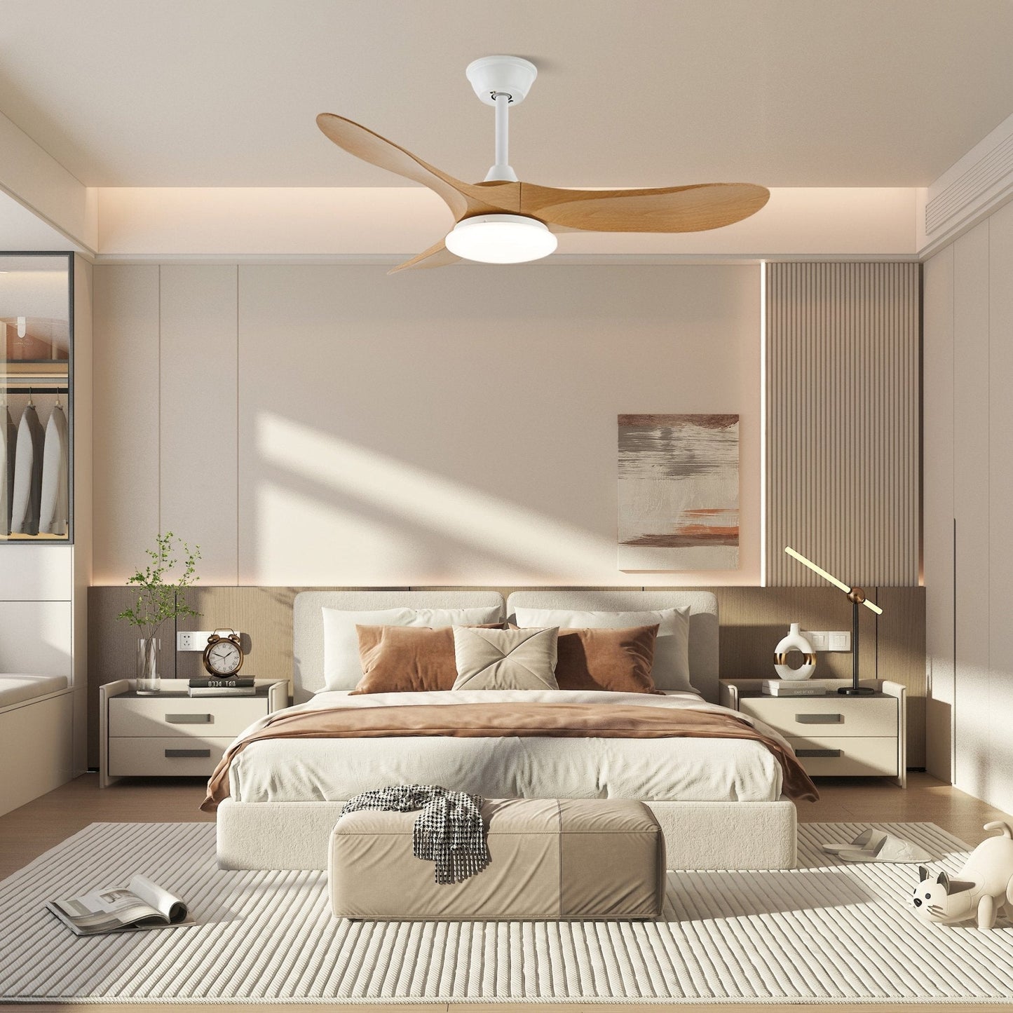 Modern Timber Blade LED Ceiling Fan