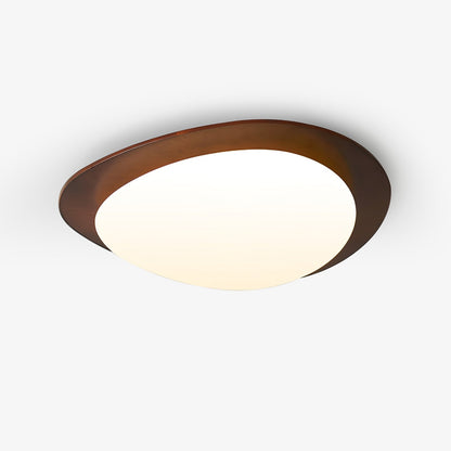 Sculptural Pebble LED Floor Lamp / ∅ 15″ x H 3.1″ / Dia 38cm x H 8cm / Walnut Wood / Warm Light
