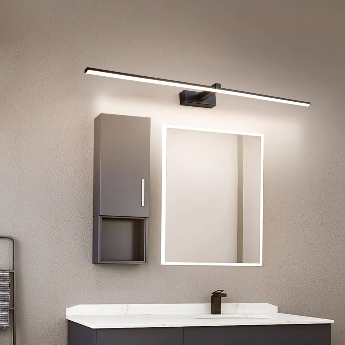 Slimline LED Picture and Mirror Wall Light / ∅ 23.6″ x H 3.1″ / Black & Warm Light / Single