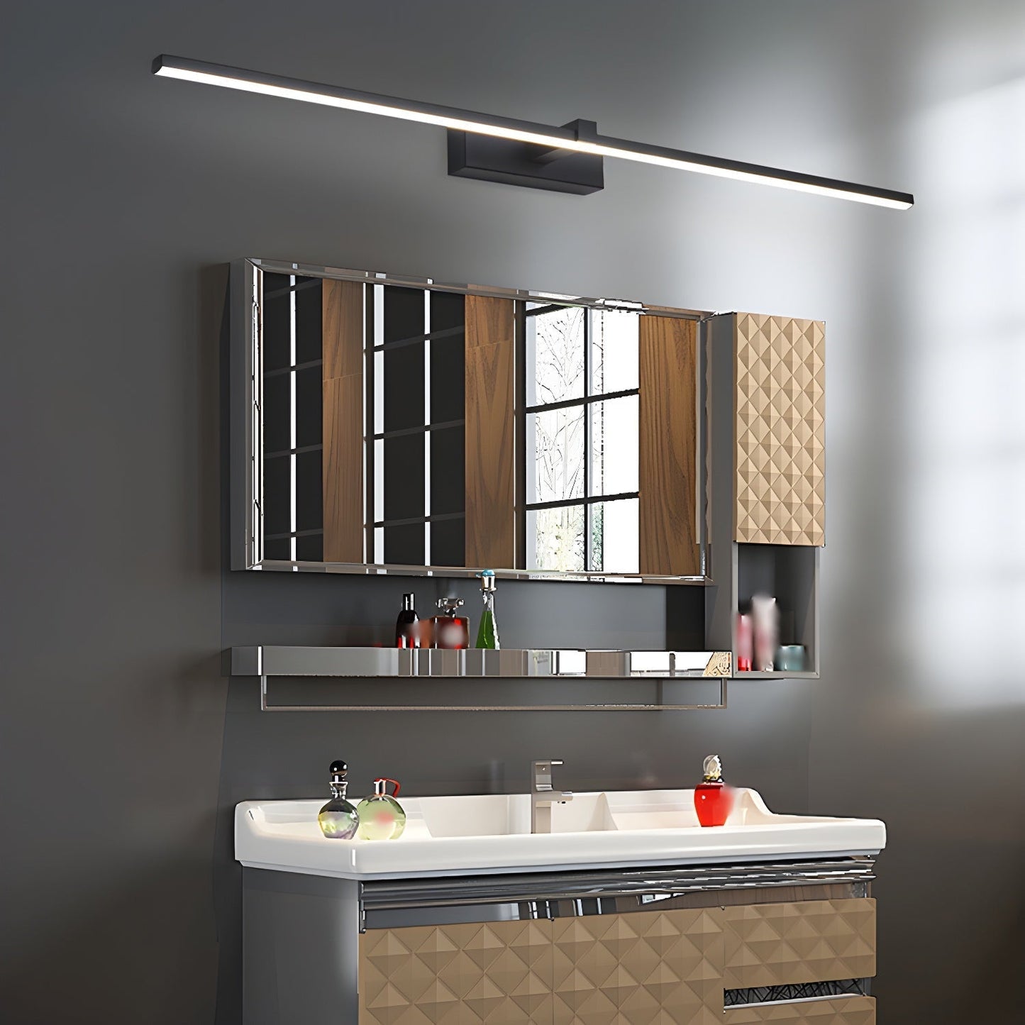 Slimline LED Picture and Mirror Wall Light / ∅ 23.6″ x H 3.1″ / Black & Warm Light / Set Of 2
