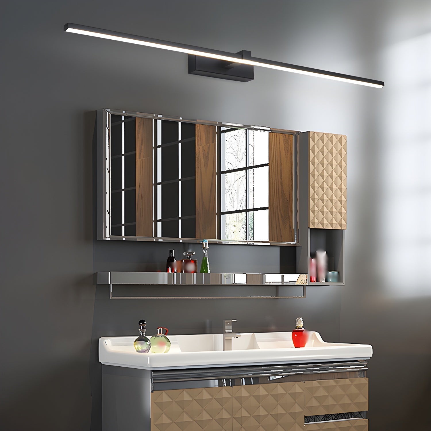 Slimline LED Picture and Mirror Wall Light / ∅ 23.6″ x H 3.1″ / Black & Warm Light / Set Of 2