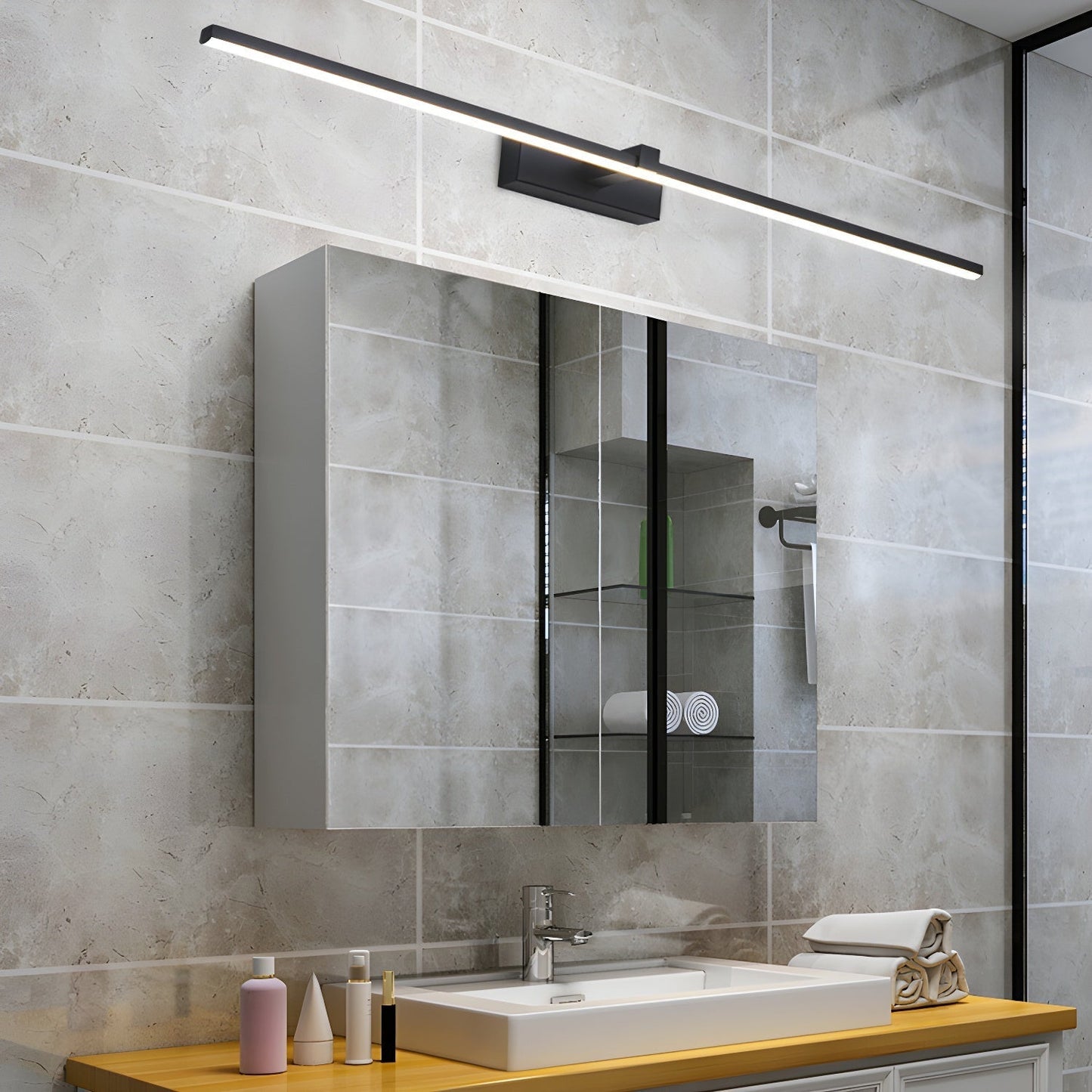 Slimline LED Picture and Mirror Wall Light / ∅ 31.5″ x H 3.1″ / Black & Warm Light / Set Of 2