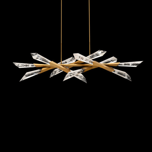 Solitude Quartz Crystal Linear Pendant / Aged Brass