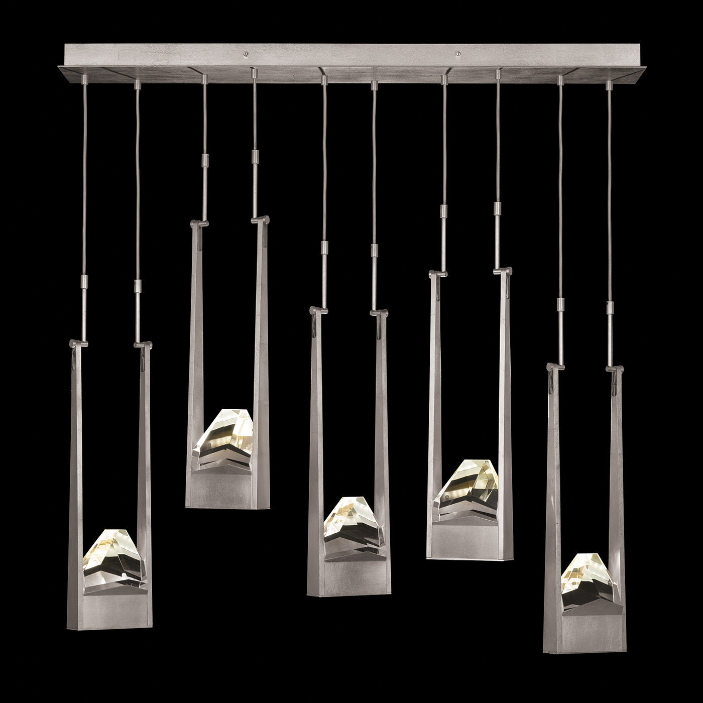 Strata Five-Drop Crystal Linear Pendant / Silver