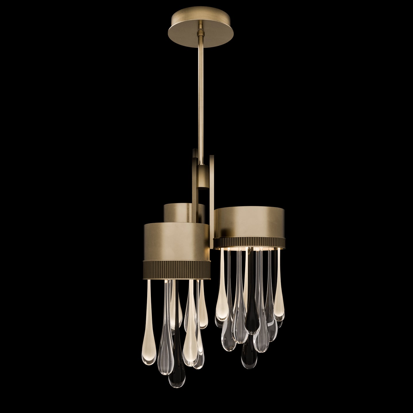 Suspended Rain Drop LED Pendant / Ombre Silver/Silver Glass