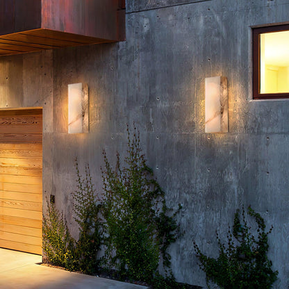 Tall Rectangular Alabaster LED Wall Light / L 6.3″ x W 3.9″ x H 25.6″ Set Of 2 / White / Warm Light