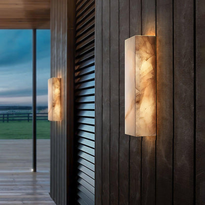 Tall Rectangular Alabaster LED Wall Light / L 6.3″ x W 3.9″ x H 25.6″ Set Of 2 / White / Cool Light