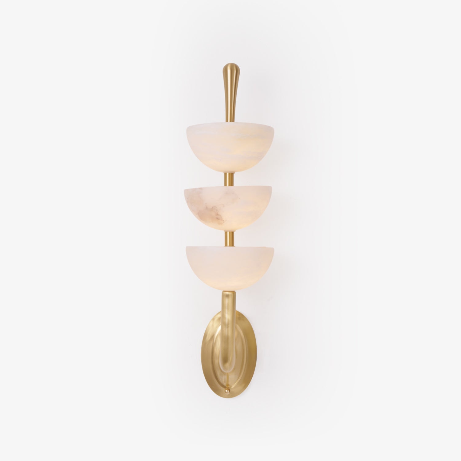 Trio Alabaster Globe LED Wall Light / ∅ 5.9″ x H 21.7″ / Dia 15cm x H 55cm / Brass & Warm Light