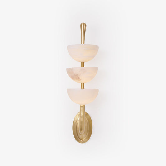 Trio Alabaster Globe LED Wall Light / ∅ 5.9″ x H 21.7″ / Dia 15cm x H 55cm / Brass & Warm Light