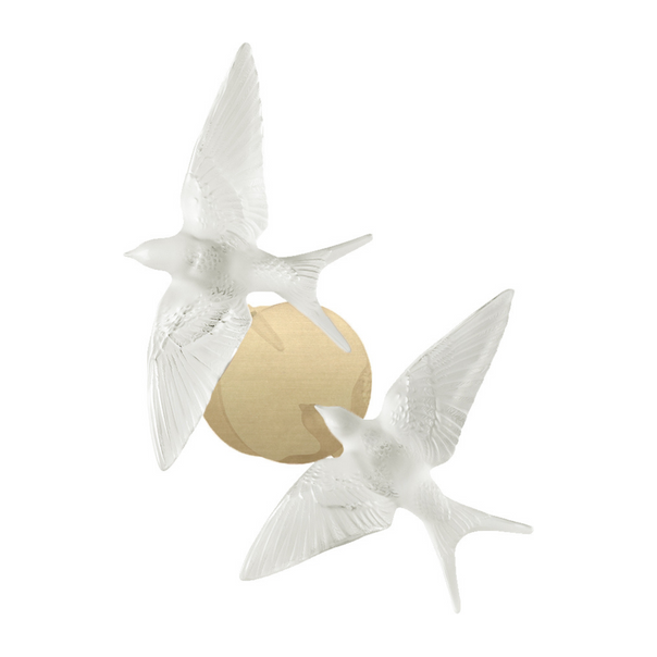 Twin Swallow Crystal Wall Sconce / Clear Cristal, Satin Gilded Metal