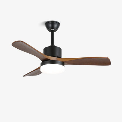 Walnut Timber Blade Remote Ceiling Fan / ∅ 48″ x H 11.8″ / Model A Walnut Wood Grain & Black / Three-Color Changing Light