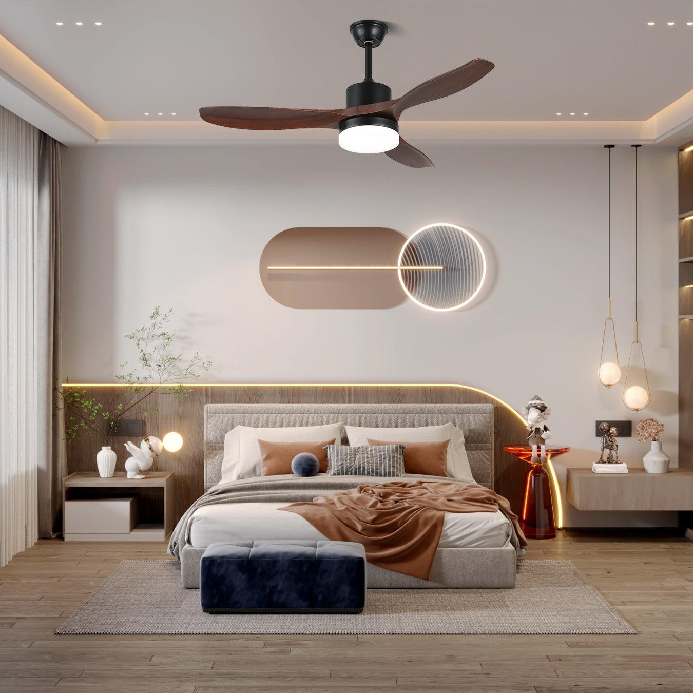 Walnut Timber Blade Remote Ceiling Fan